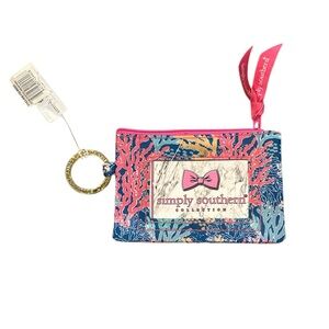 SIMPLY SOUTHERN KEY RING ID CARD HOLDER REEF PRINT PINK BLUE COIN PURSE